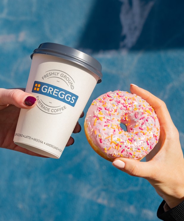Greggs - doughnut and coffee - clacton shopping village